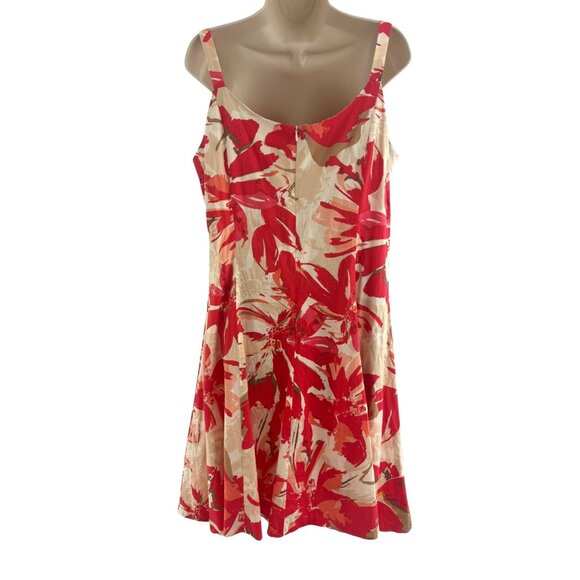 R&K Red Coral Floral Print Cotton Fit & Flare Sundress Size 14 Summer Wedding - Picture 2 of 6